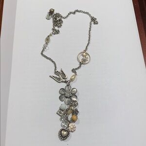 Silver tone,acrylic crystals, crystals, birds on 30”necklace 3”cascading pendant